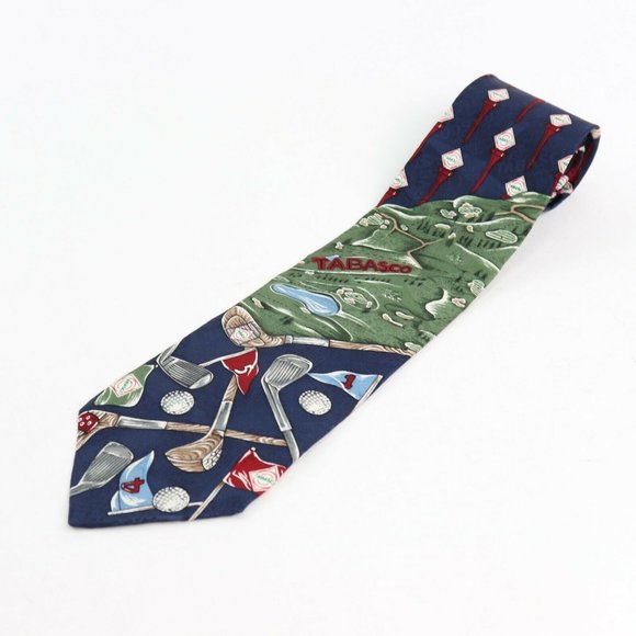 Tabasco Navy Blue and Green Golf Tie - Picture 1 of 6